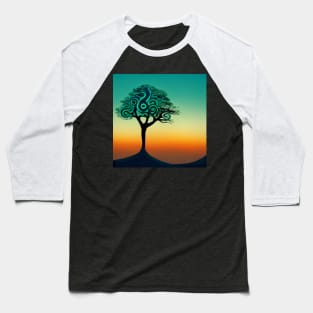 Solitary stylized tree at sunset with interesting branch pattern. Baseball T-Shirt